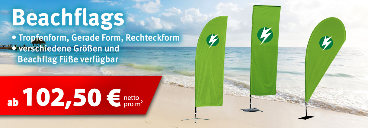 Beachflag ab 83,50 € netto pro Stk. verschiedene Größen und Formen